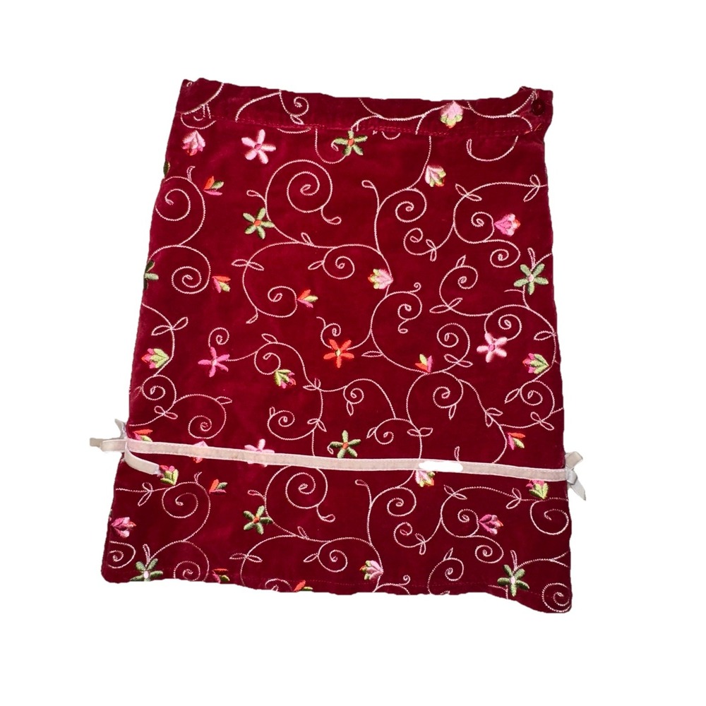 Vintage Children's Place Red Embroidered Velvet Floral Christmas Skirt SZ 6X/7
